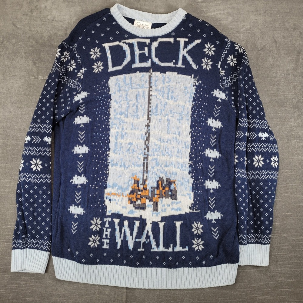 Game Of Thrones Deck The Wall Ugly Christmas Sweater‎ Mens XL Blue Cotton HBO